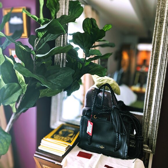 VALENTINO The Rope black fringe leather braided rope handle tote bag/Medium - Picture 2 of 14